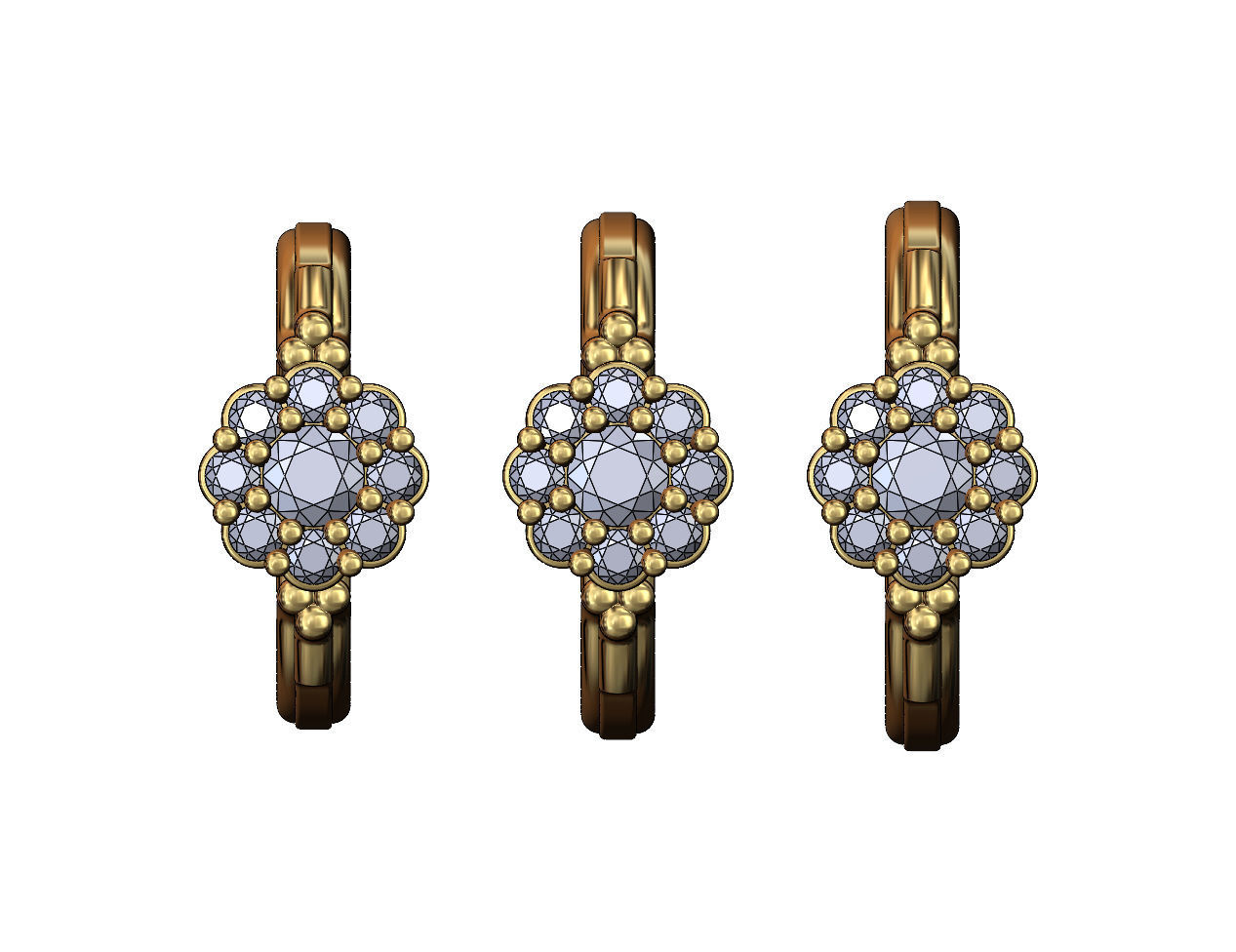 Bubble diamond cluster bead and rope ring US sizes 6 7 8 3D print model_2