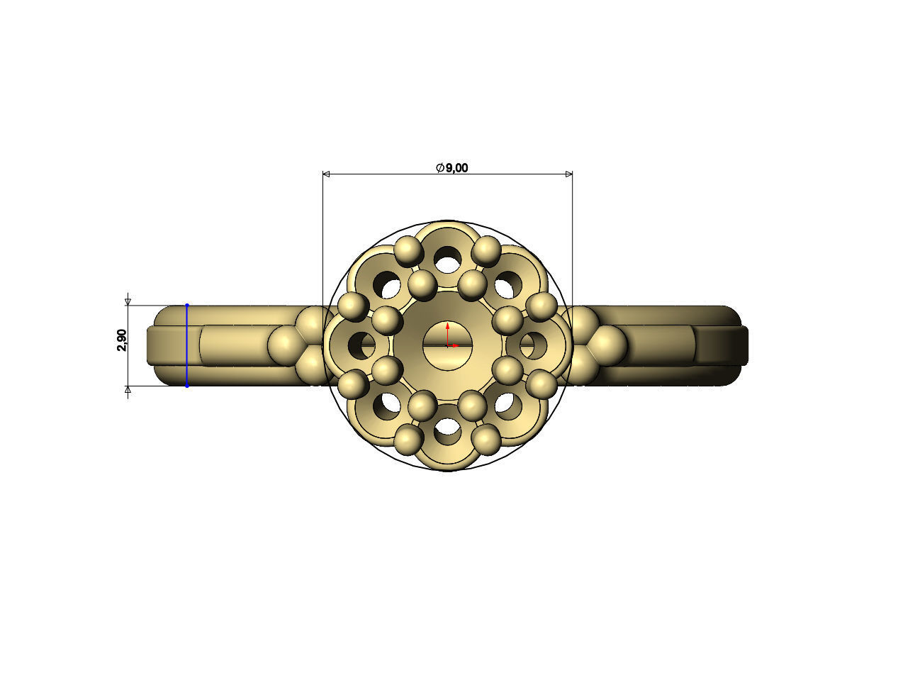 Bubble diamond cluster bead and rope ring US sizes 6 7 8 3D print model_9