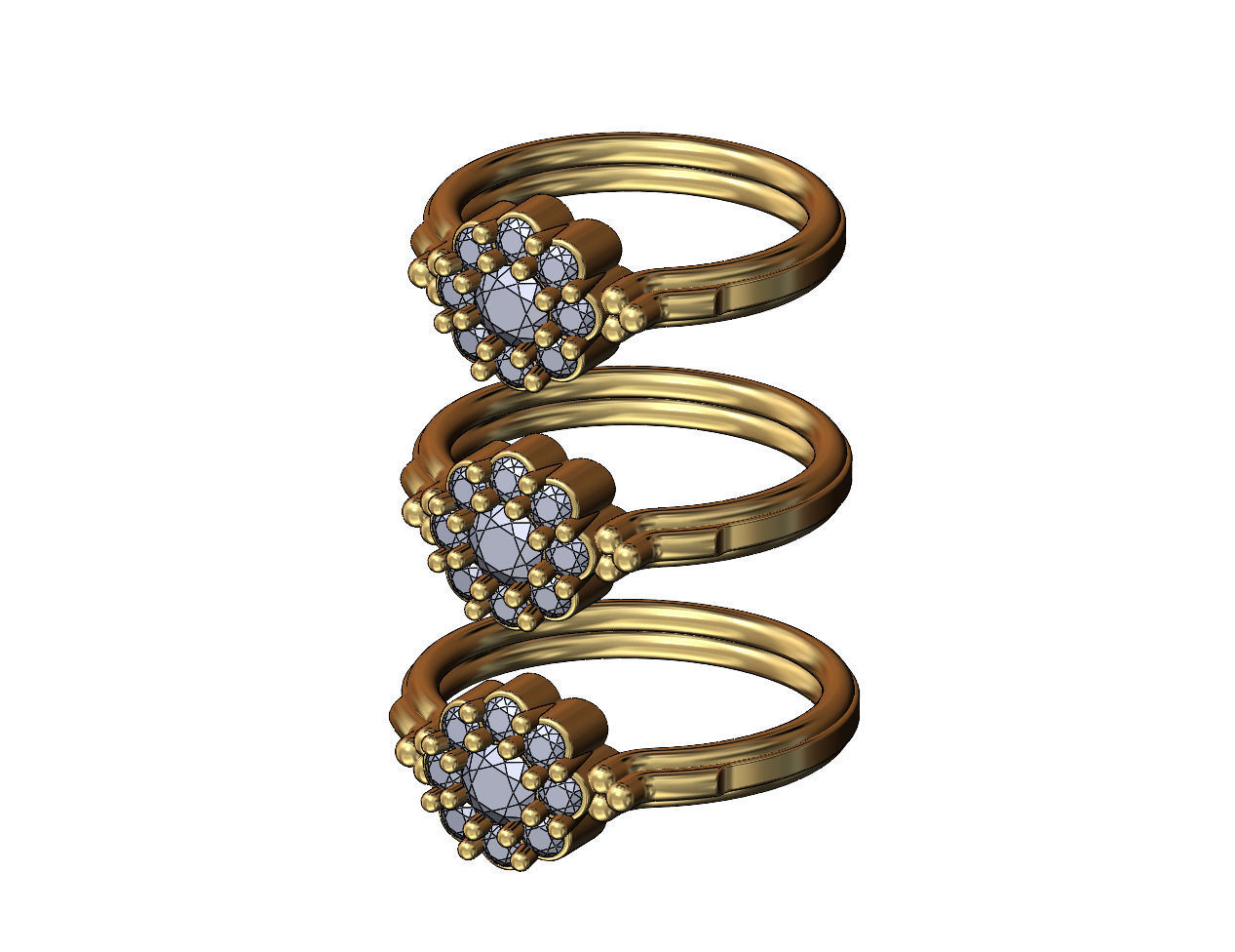 Bubble diamond cluster bead and rope ring US sizes 6 7 8 3D print model_3