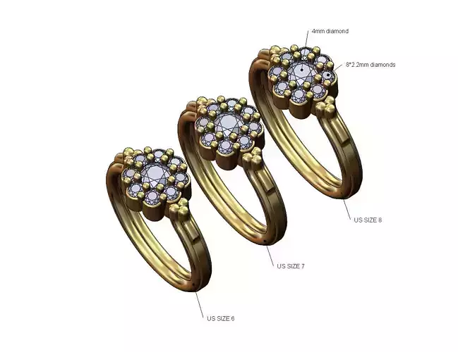 Bubble diamond cluster bead and rope ring US sizes 6 7 8