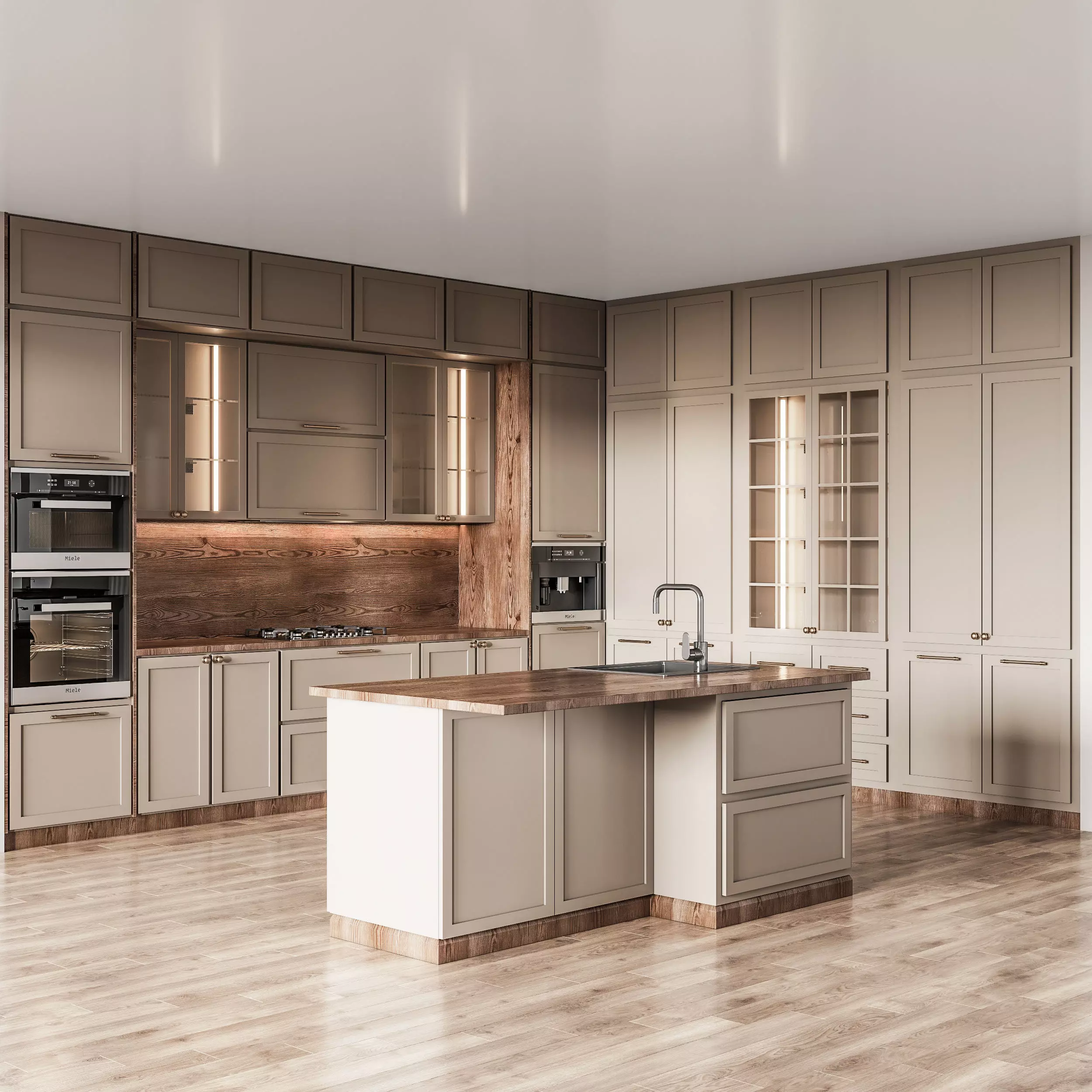 Kitchen012 modern kitchen with wooden floors 3D model_0
