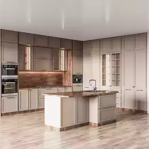 Kitchen012 modern kitchen with wooden floors 3D model