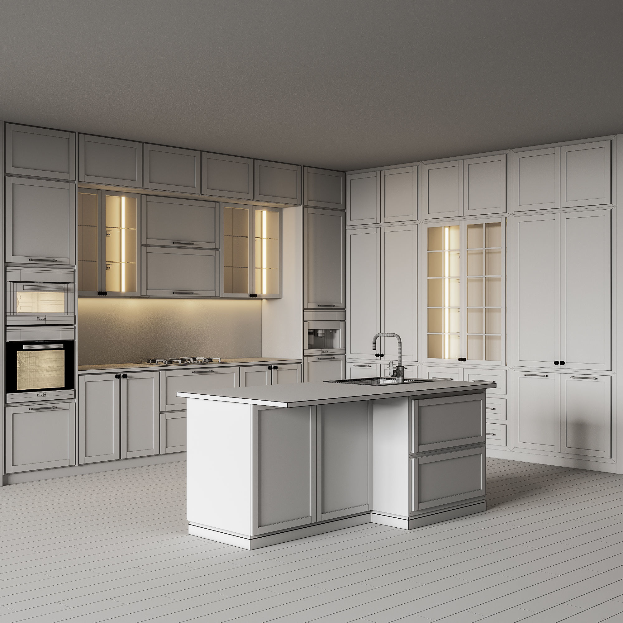 Kitchen012 modern kitchen with wooden floors 3D model_4
