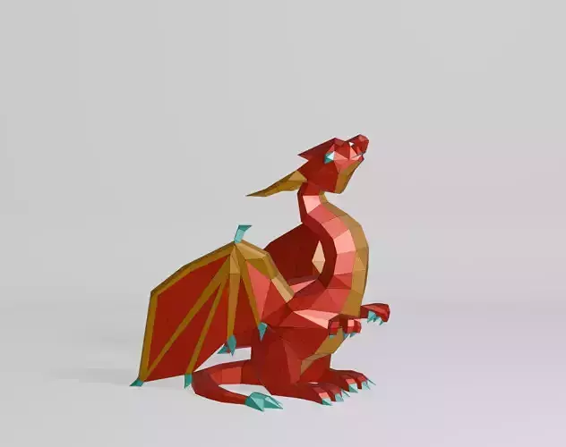 Polygonal Sitting Dragon Low-poly 3D model