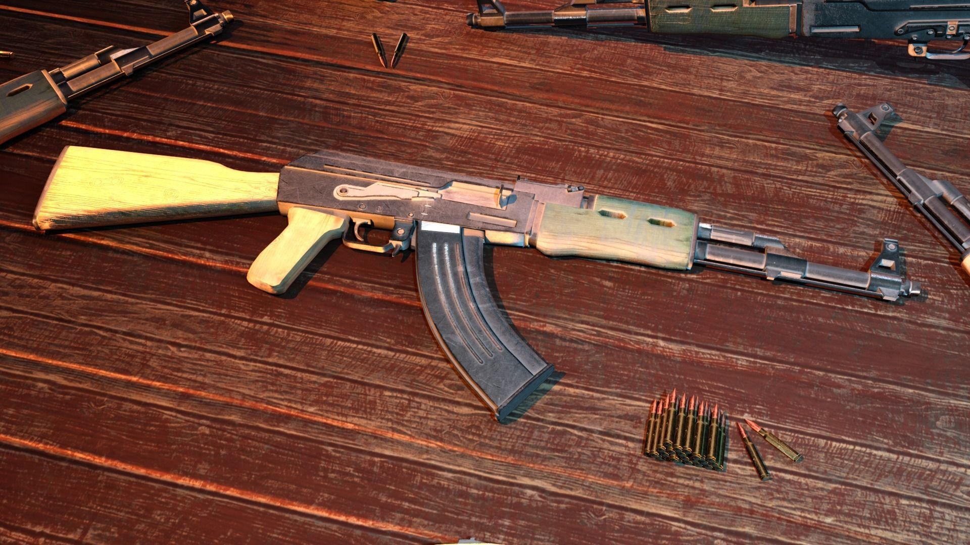 Ak-47 rifle Low-poly 3D model_2