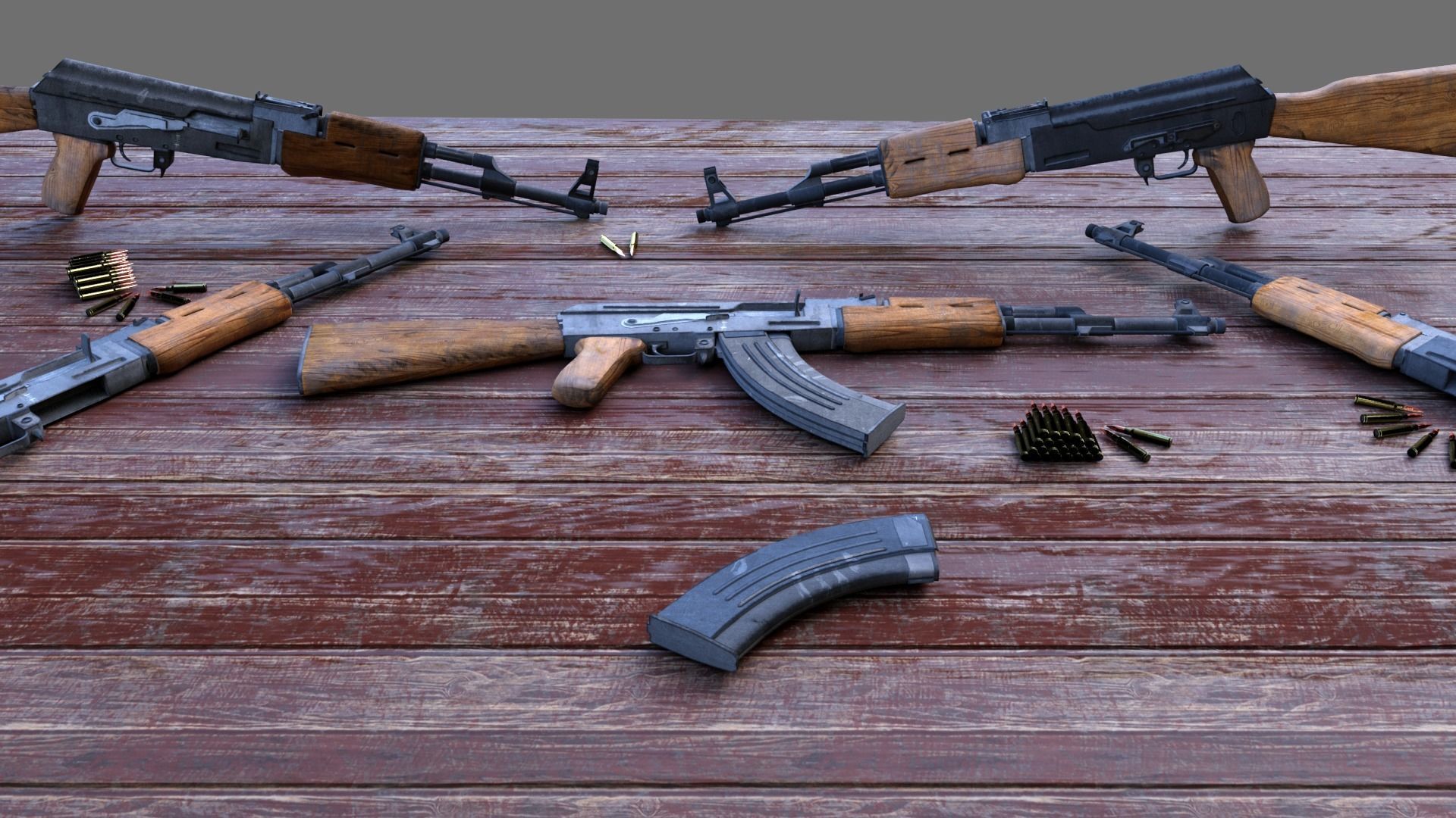 Ak-47 rifle Low-poly 3D model_3