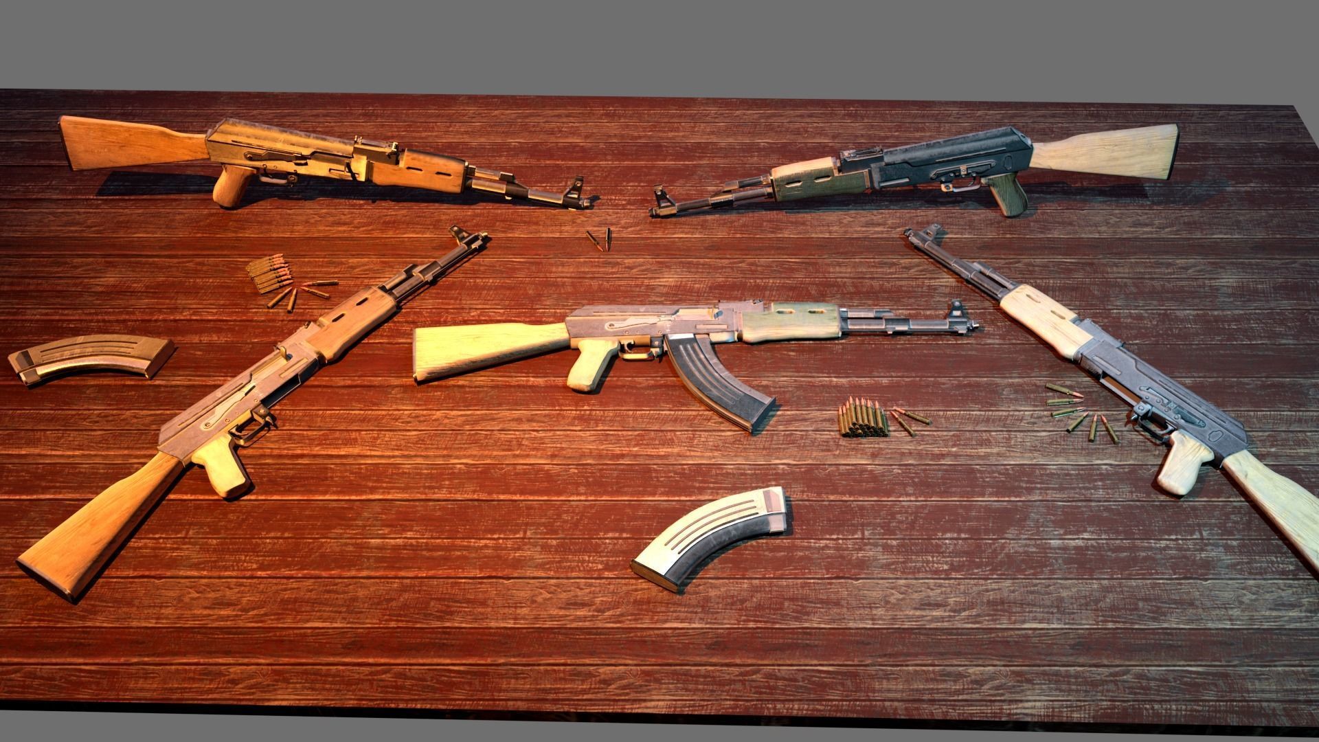 Ak-47 rifle Low-poly 3D model_6