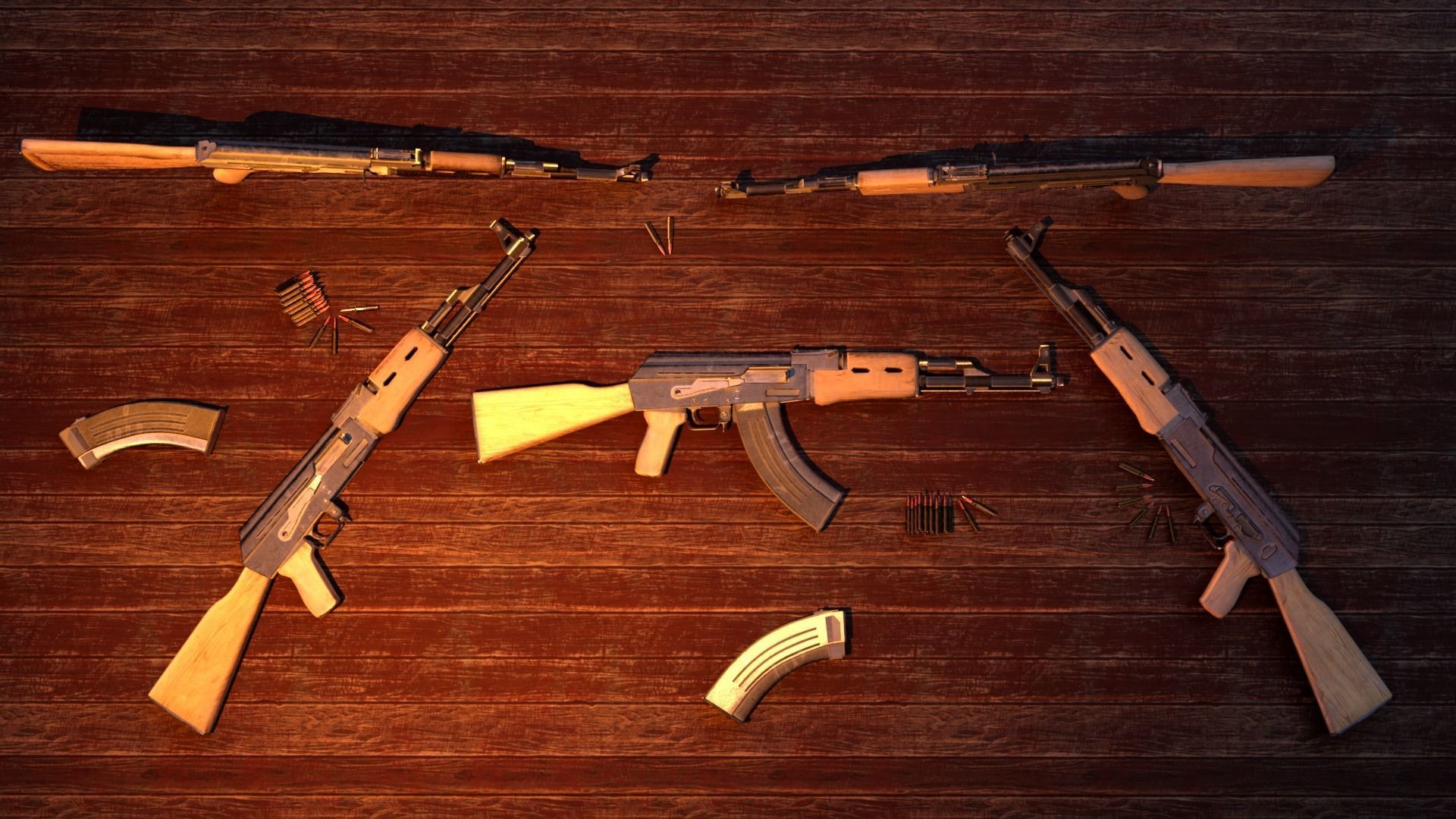 Ak-47 rifle Low-poly 3D model_5