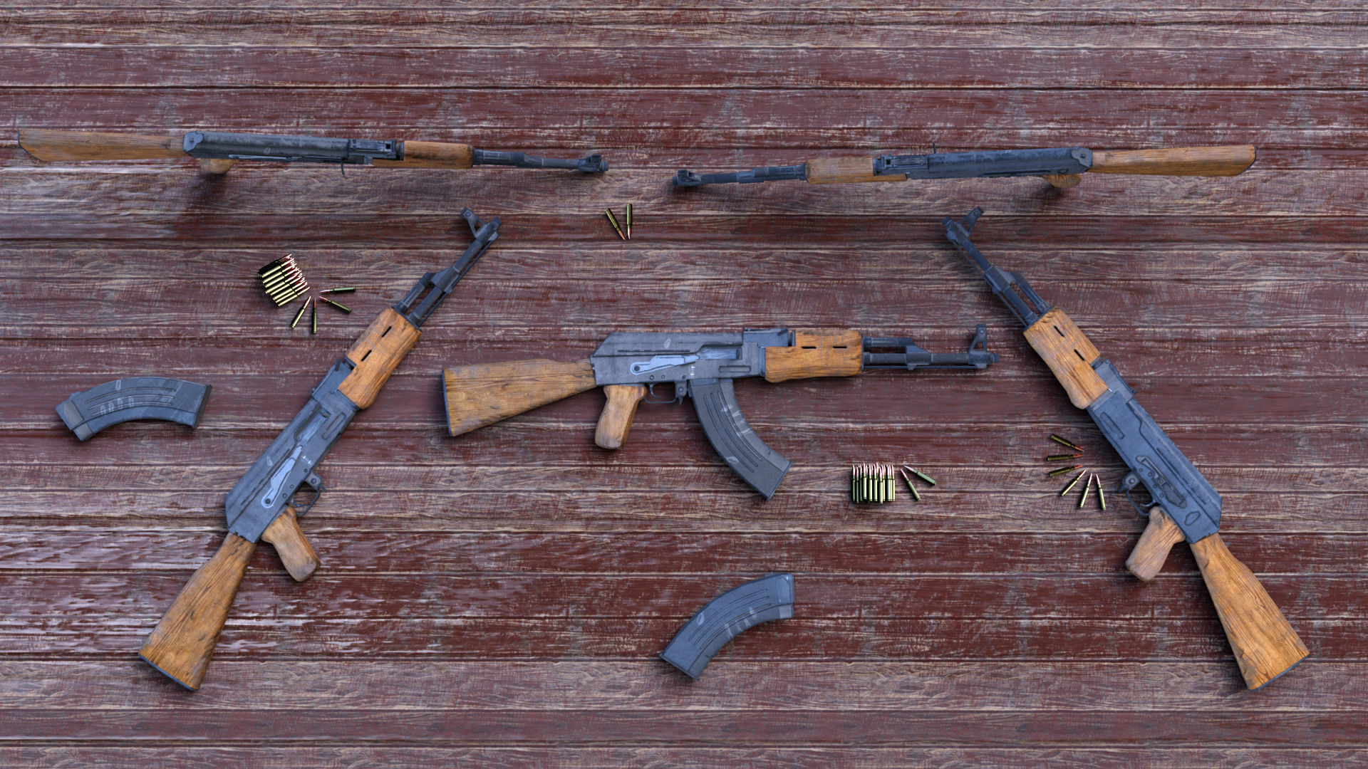 Ak-47 rifle Low-poly 3D model_4