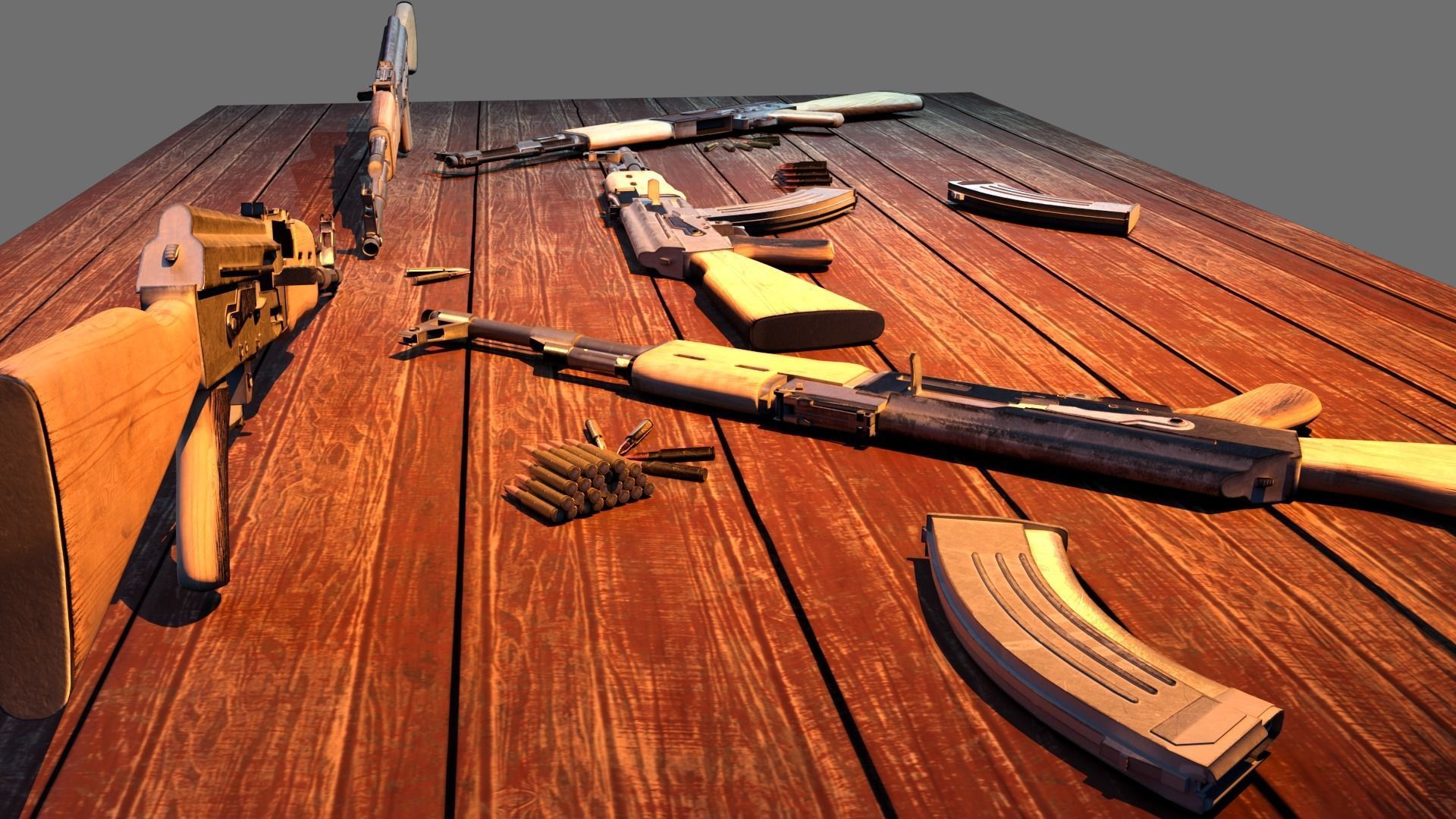 Ak-47 rifle Low-poly 3D model_7