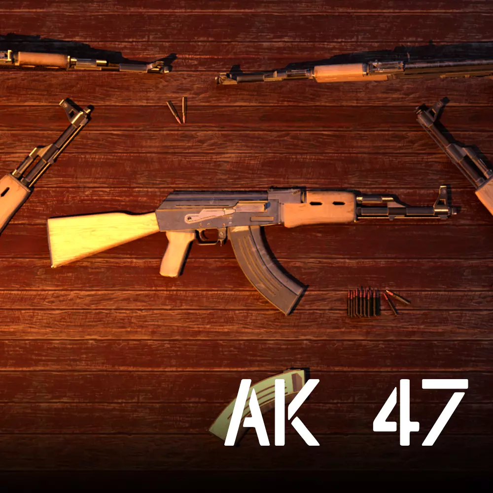 Ak-47 rifle Low-poly 3D model_0