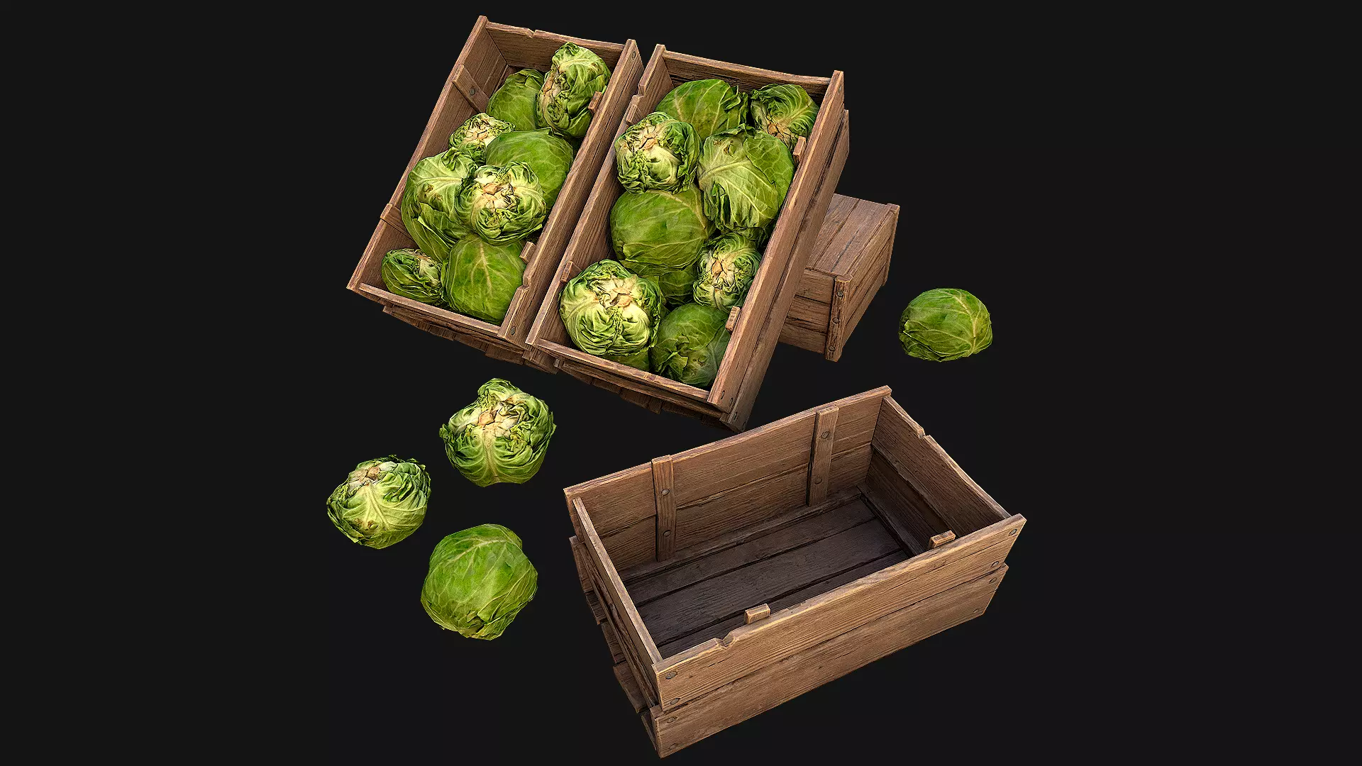 Cabbage Box Crate Stand Farm Village Food Low-poly 3D model