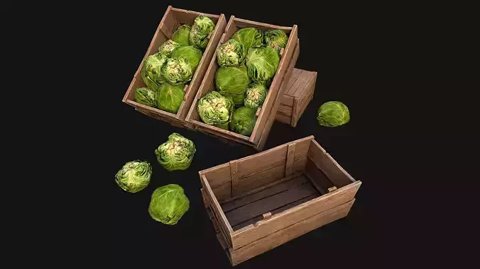 Cabbage Box Crate Stand Farm Village Food Low-poly 3D model