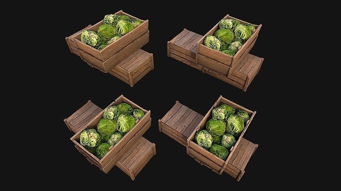 Cabbage Box Crate Stand Farm Village Food Low-poly 3D model 3