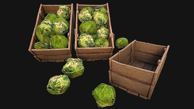 Cabbage Box Crate Stand Farm Village Food Low-poly 3D model 4