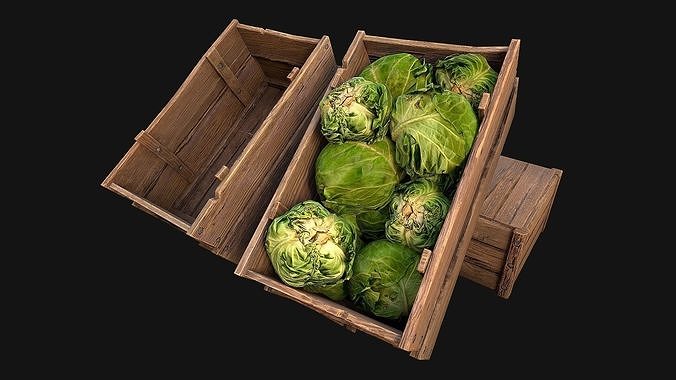 Cabbage Box Crate Stand Farm Village Food Low-poly 3D model 6
