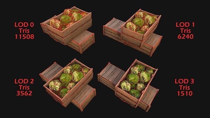 Cabbage Box Crate Stand Farm Village Food Low-poly 3D model 2