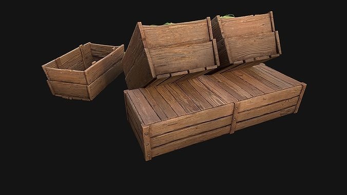 Cabbage Box Crate Stand Farm Village Food Low-poly 3D model 5