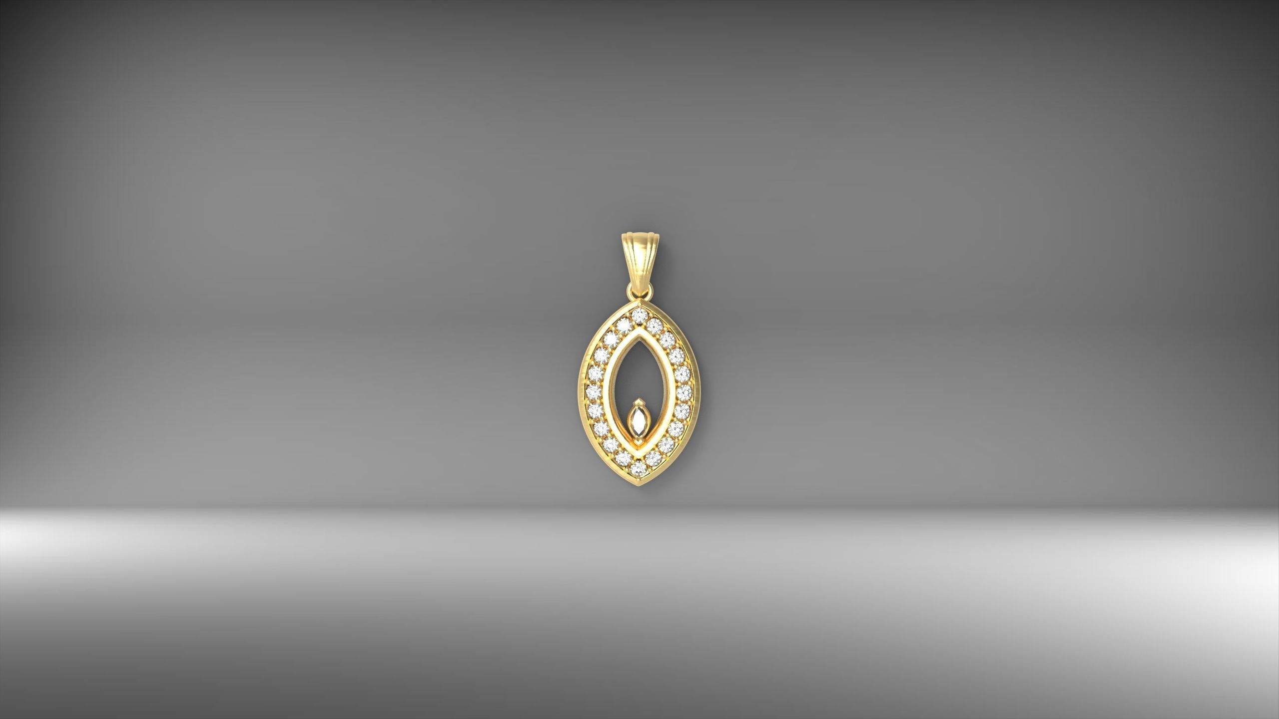 pendant gold necklace with diamonds in middle of roses 3D model_1