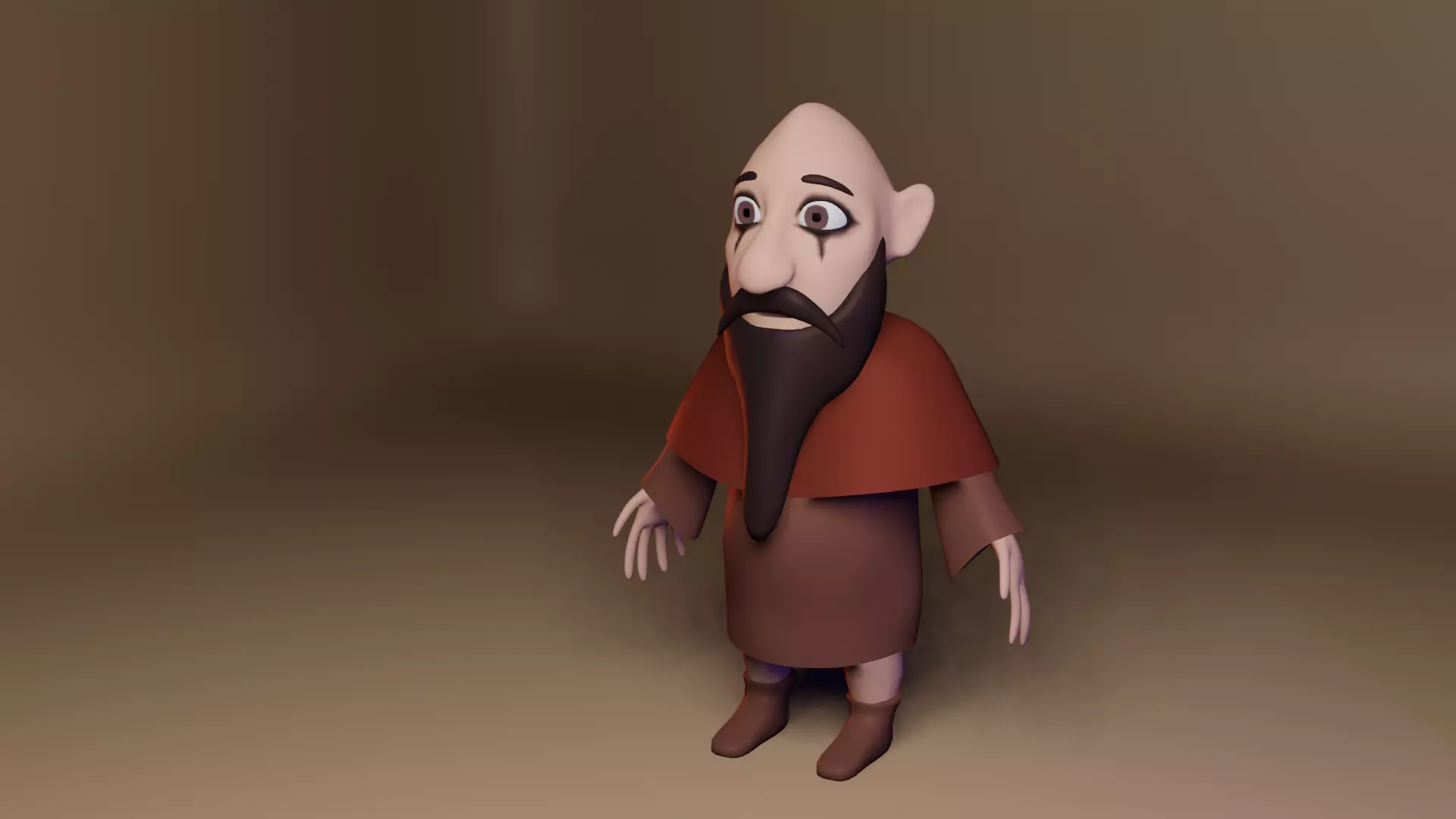 Character cartoon with beard Low-poly 3D model_0