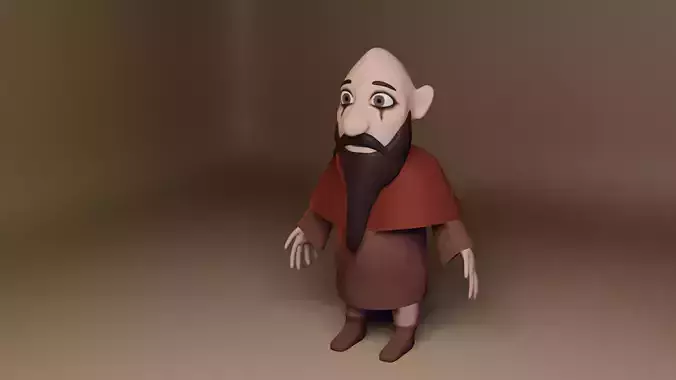 Character cartoon with beard Low-poly 3D model