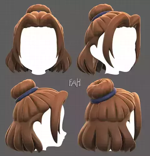 Base Hair for girl V08 Low-poly 3D model