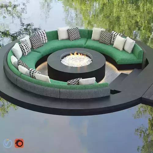Circular Pool Lounge Fire Pit 3D model