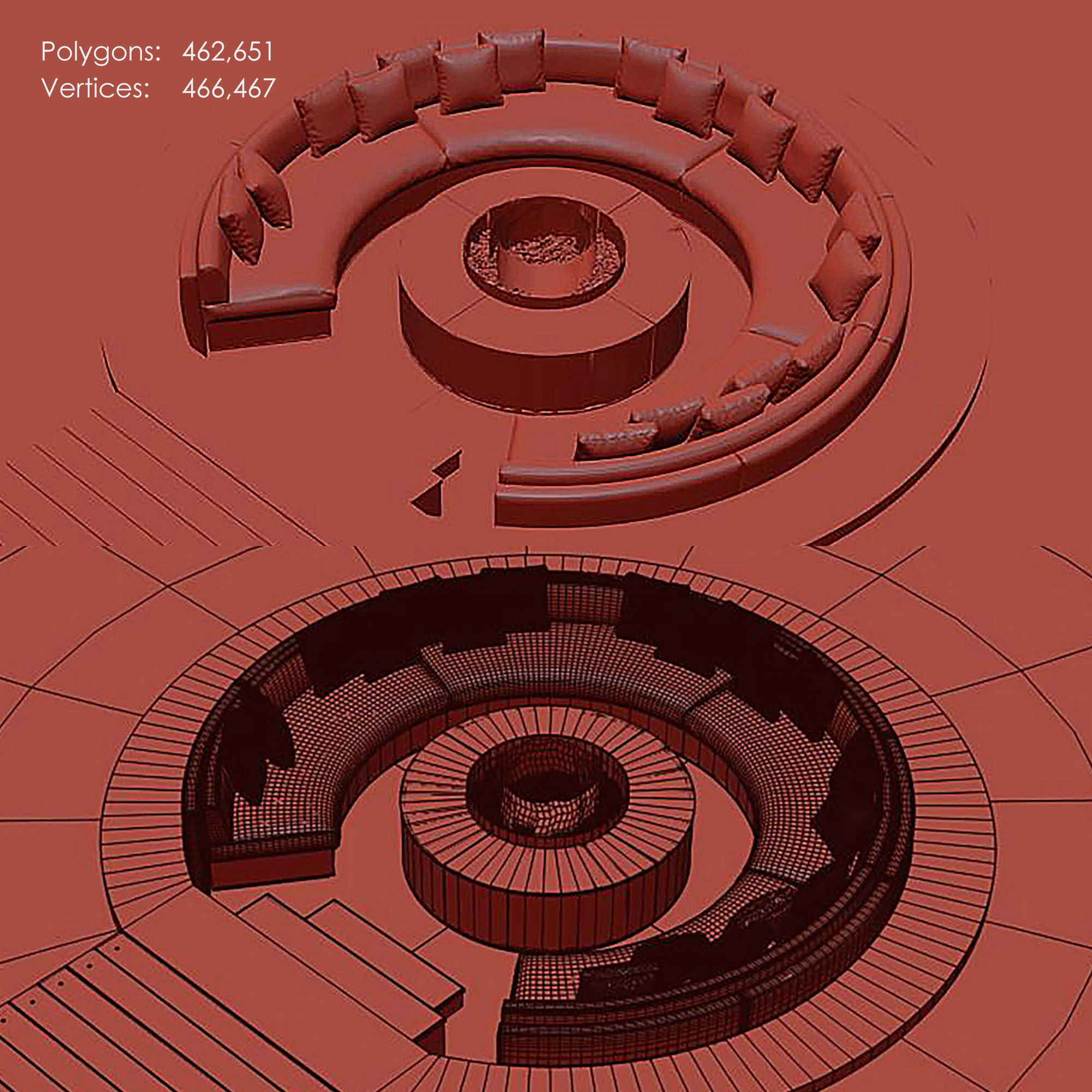 Circular Pool Lounge Fire Pit 3D model_5