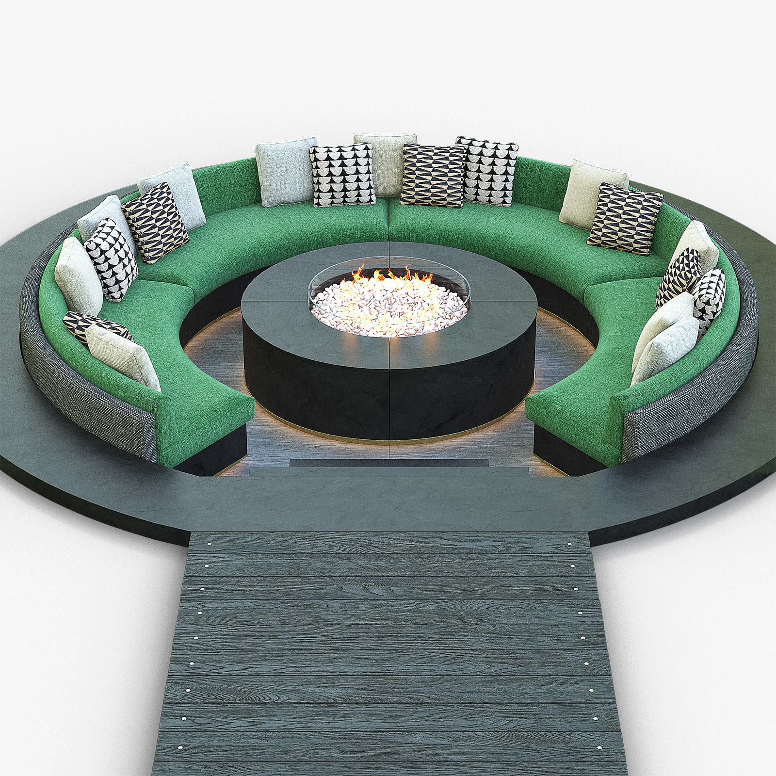 Circular Pool Lounge Fire Pit 3D model_2