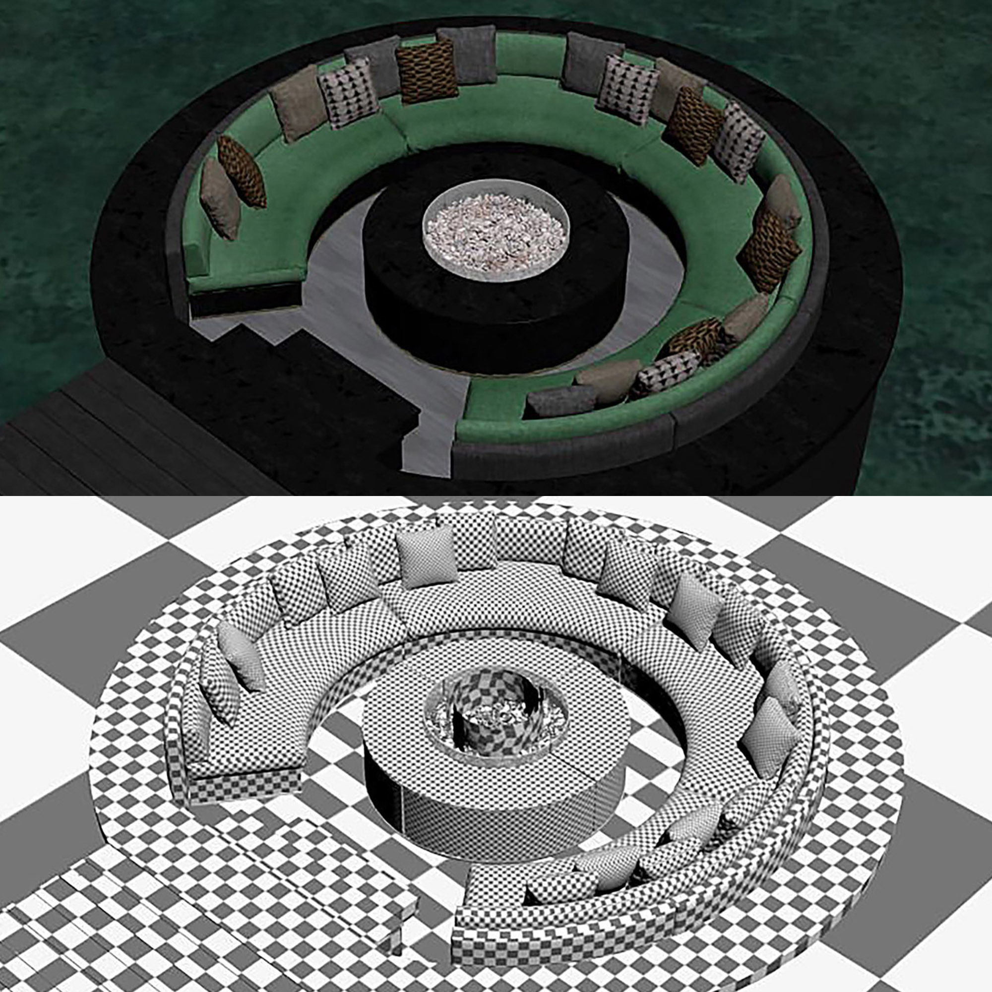 Circular Pool Lounge Fire Pit 3D model_4