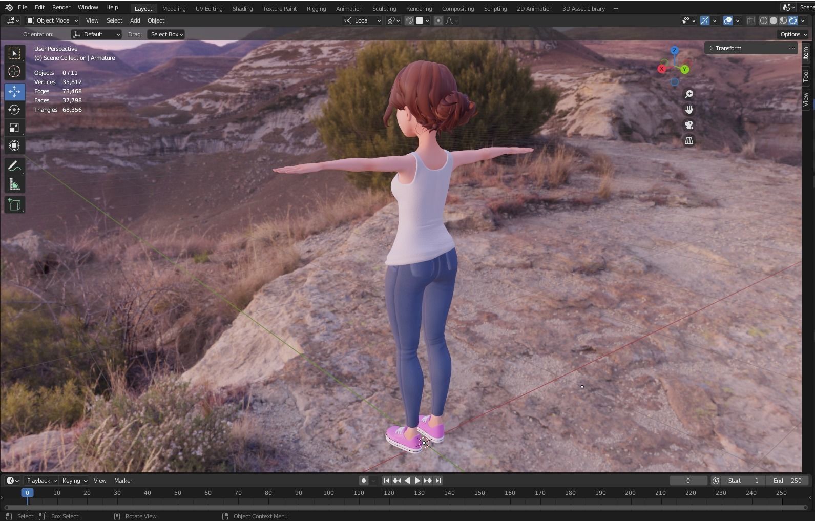 Stylized Girl Game ready rigged and animated Low-poly 3D model_4