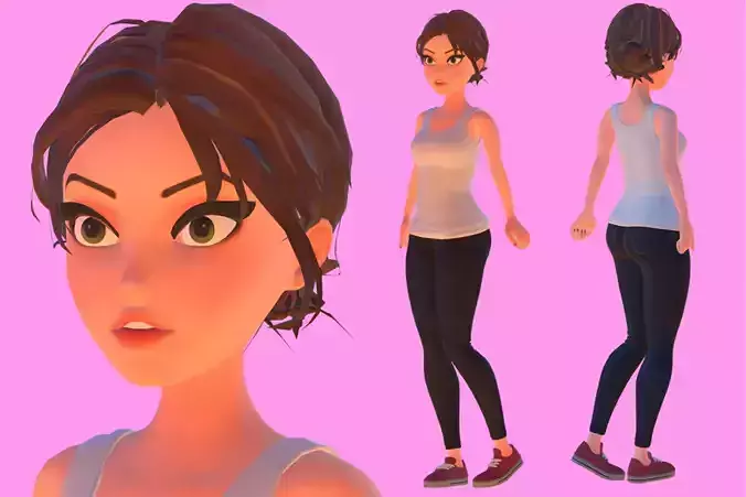 Stylized Girl Game ready rigged and animated