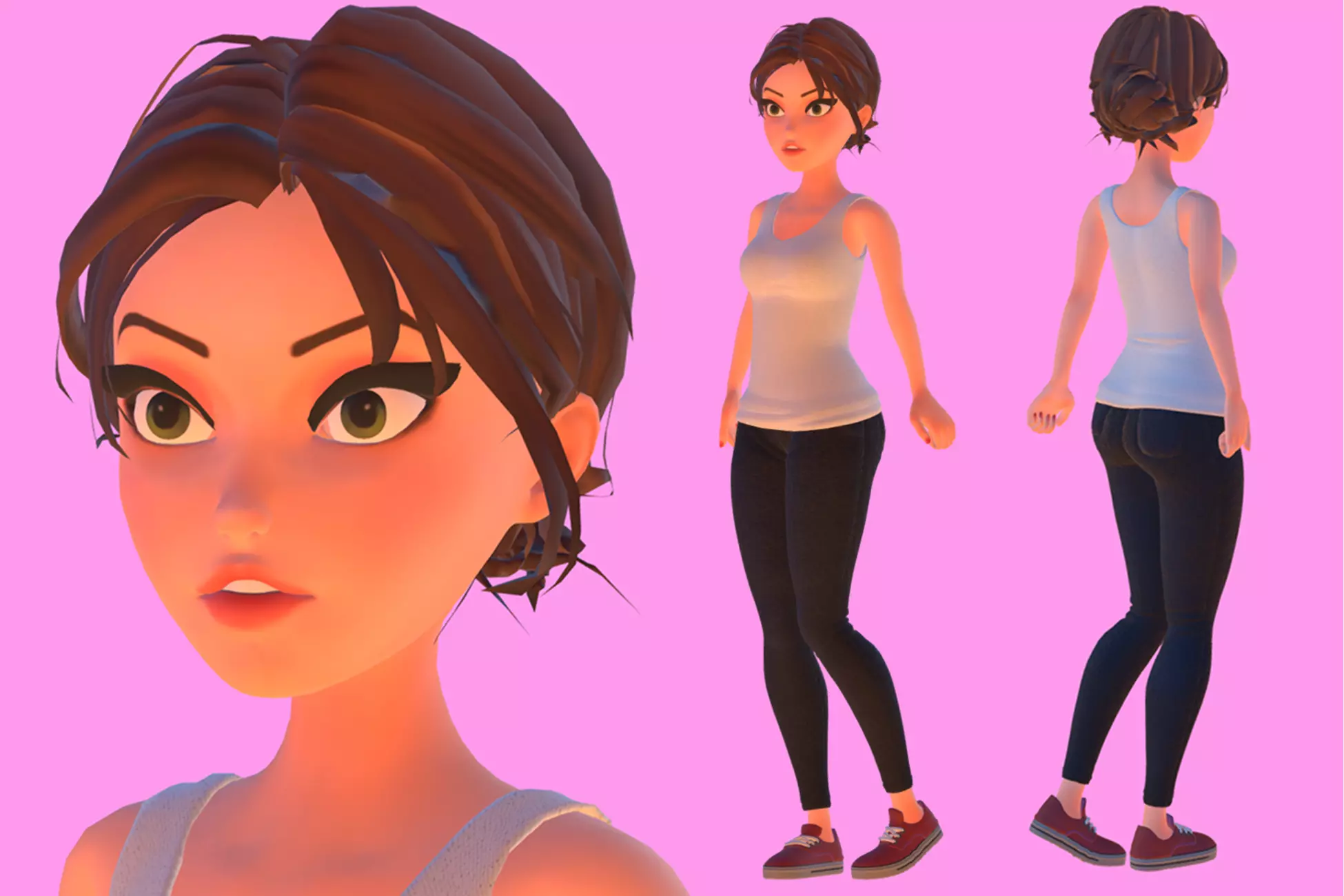 Stylized Girl Game ready rigged and animated Low-poly 3D model_0