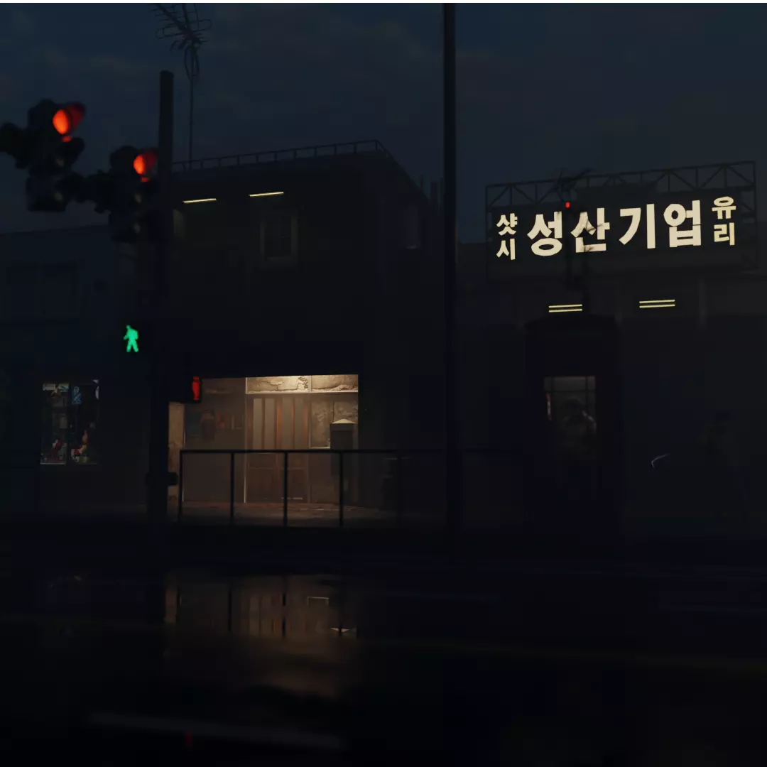 3d Street model at night with asian sign 3D model