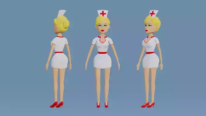 Low Poly Rigged Nurse Character 3D Stylized Toon Nurse