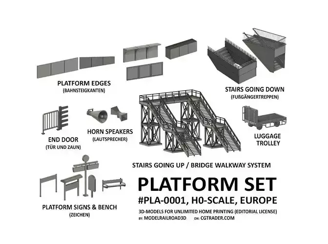 PLA-0001 Platform detail set for Europe H0-scale 38 items 3D print model