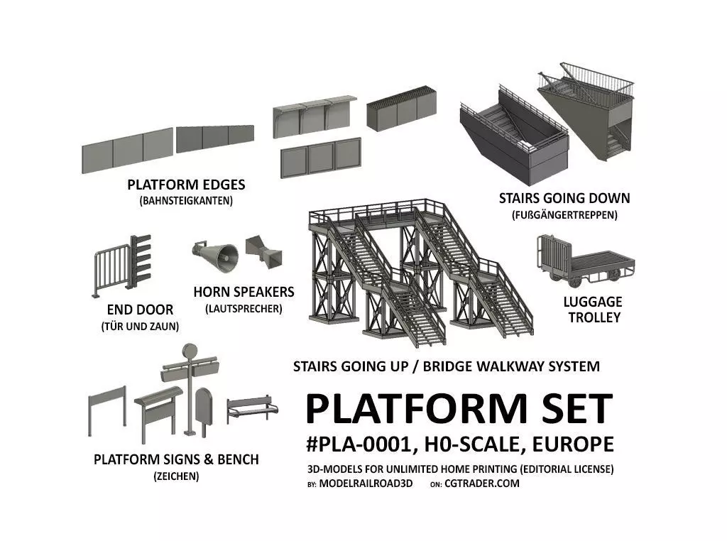 PLA-0001 Platform detail set for Europe H0-scale 38 items 3D print model_0