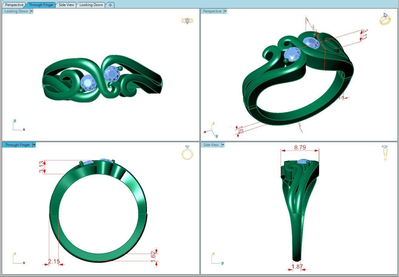 Ring260 two diamond swirl ring gold 3D print model_5