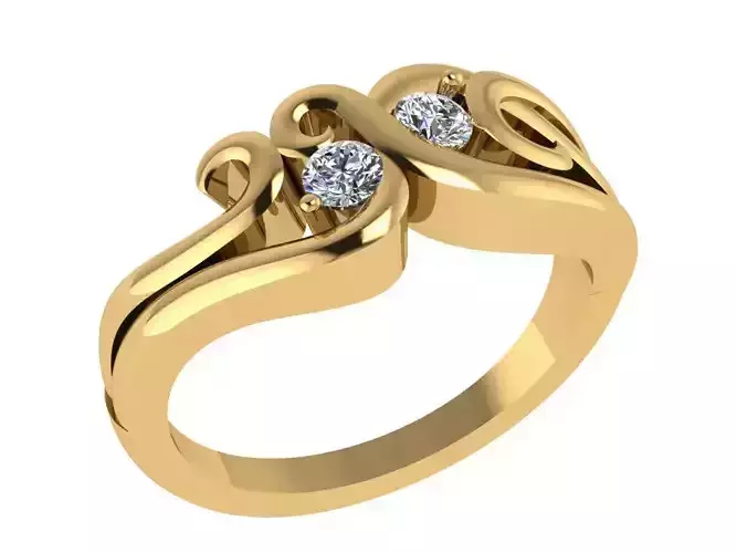 Ring260 two diamond swirl ring gold
