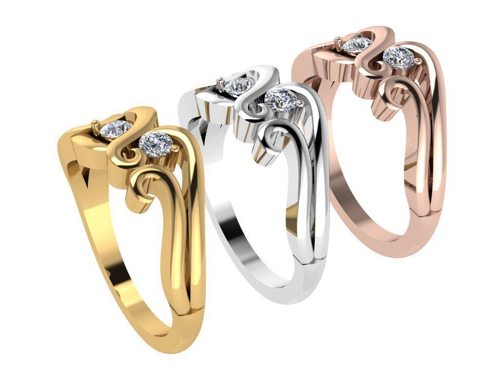Ring260 two diamond swirl ring gold 3D print model_4