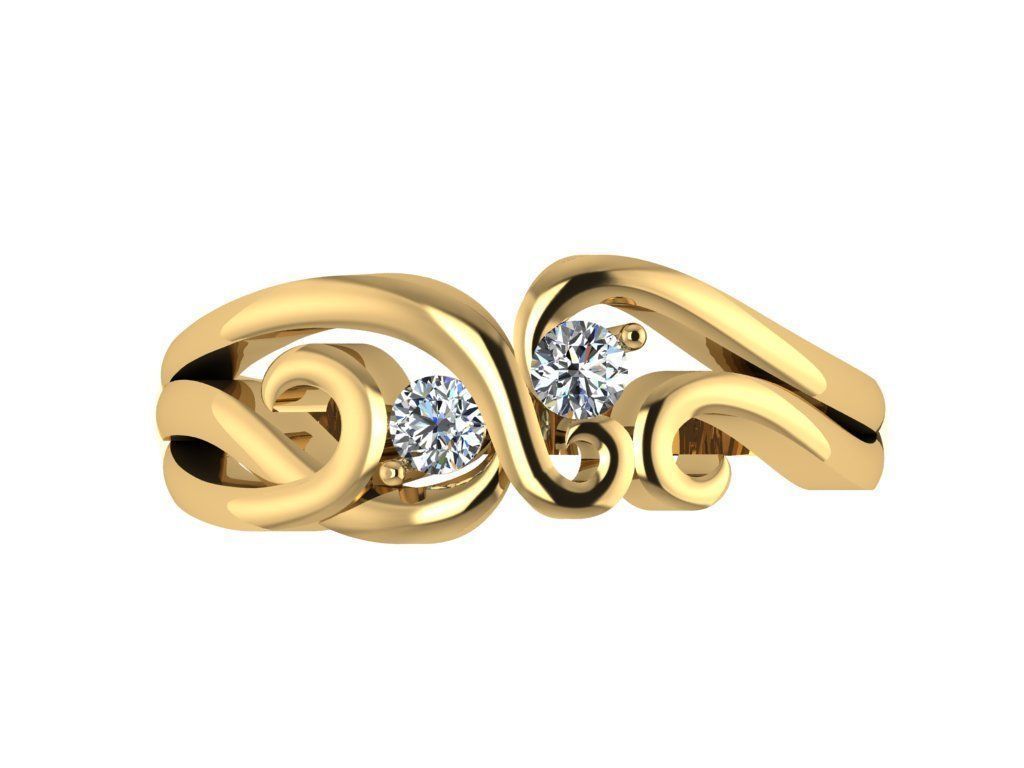 Ring260 two diamond swirl ring gold 3D print model_1