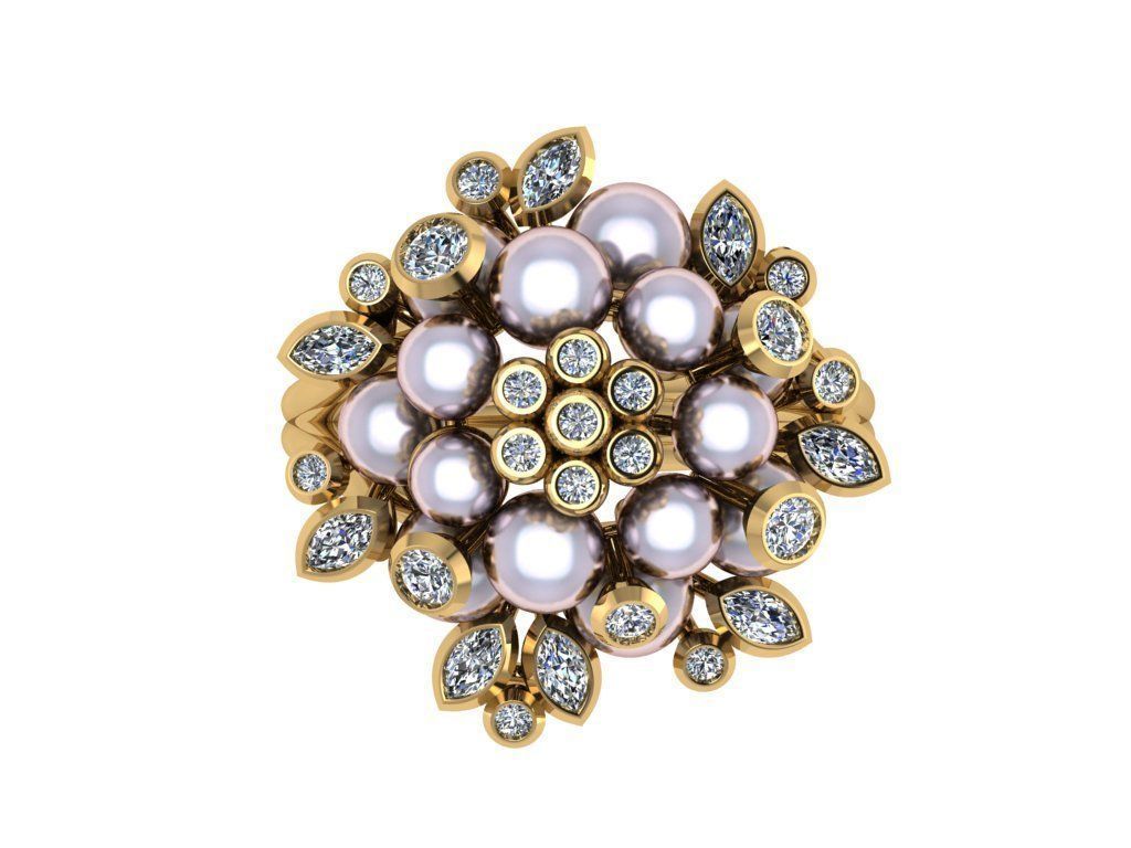 Ring261 ring with pearls and diamonds 3D print model_1