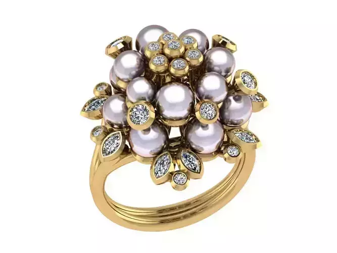 Ring261 ring with pearls and diamonds