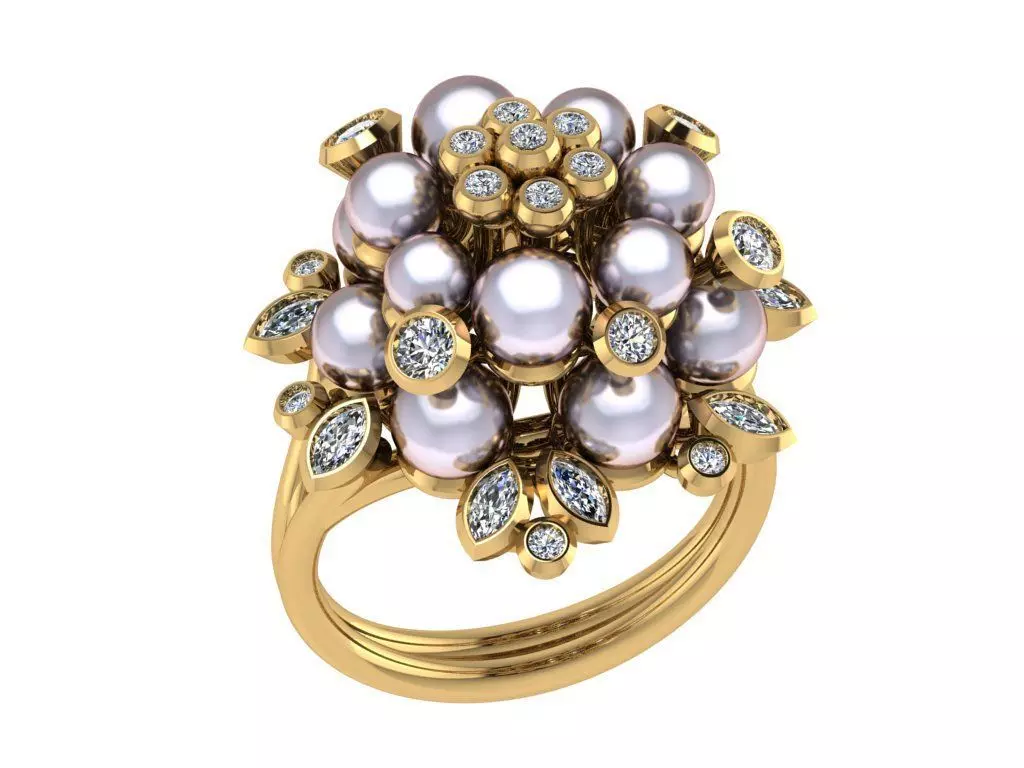 Ring261 ring with pearls and diamonds 3D print model_0