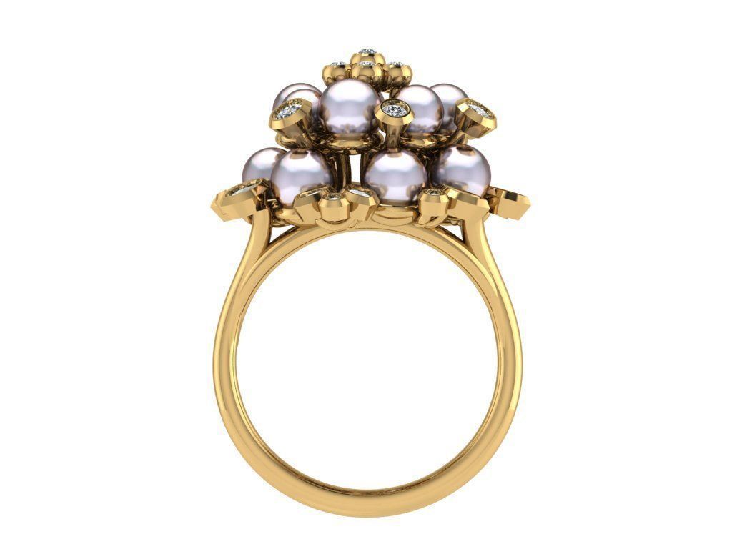 Ring261 ring with pearls and diamonds 3D print model_2