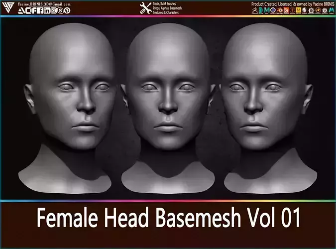 Female Head Basemesh Vol 01 Low-poly 3D model
