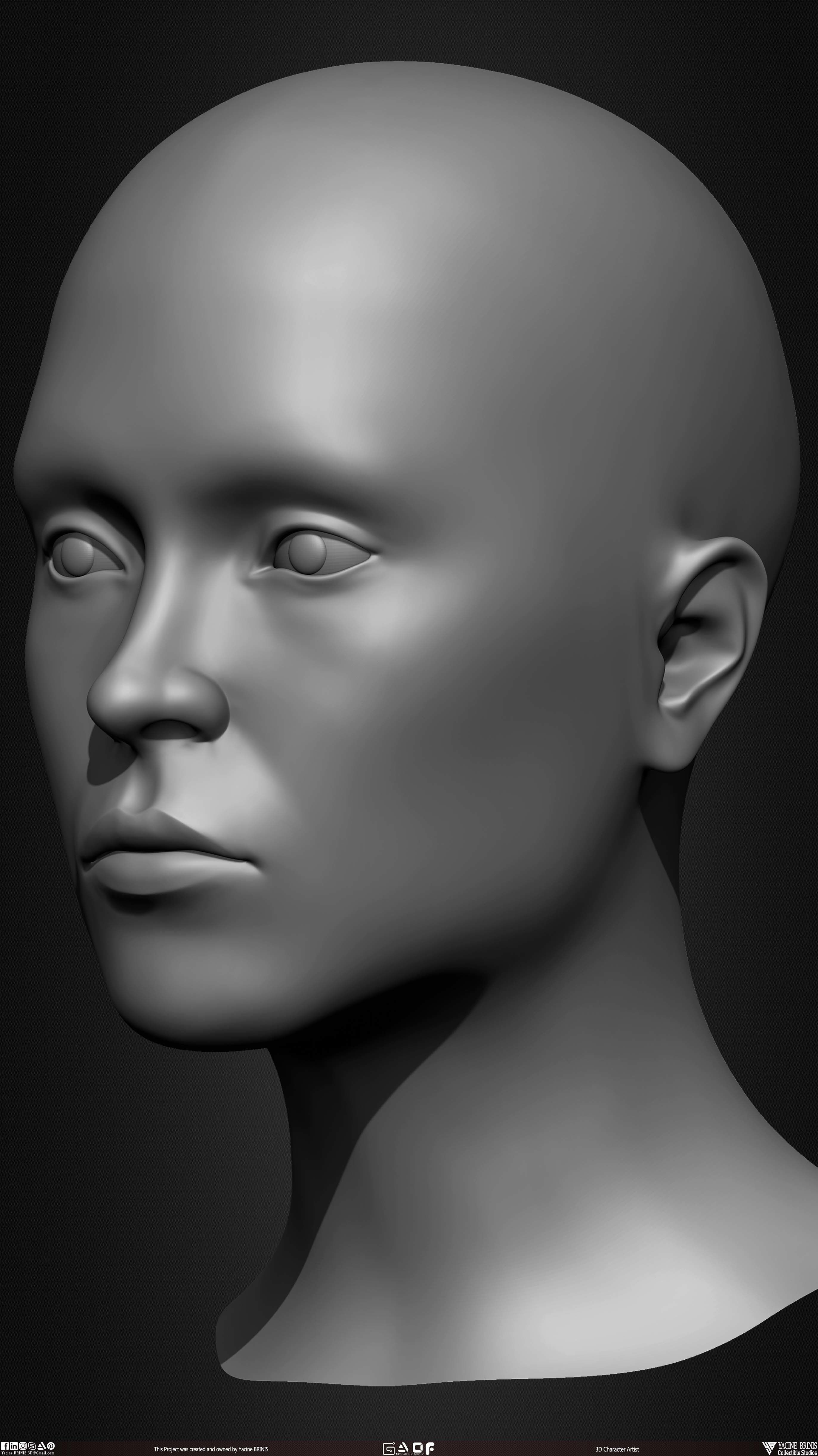 Female Head Basemesh Vol 01 Low-poly 3D model_14