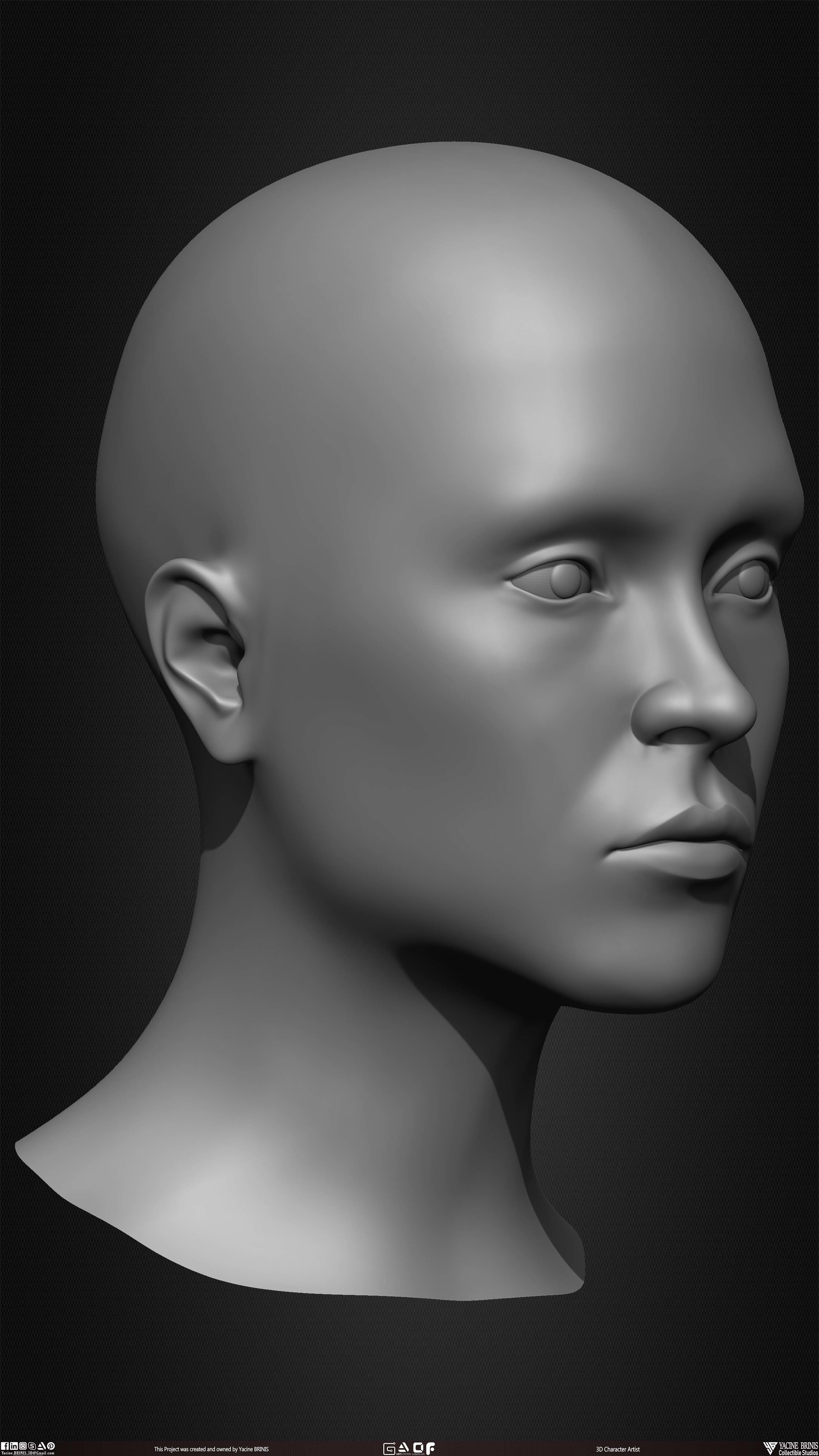 Female Head Basemesh Vol 01 Low-poly 3D model_20