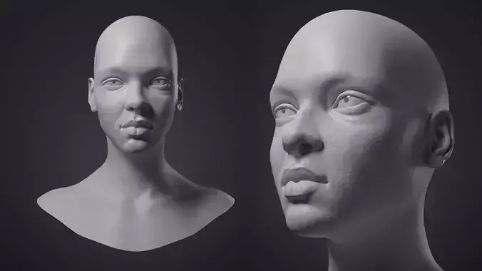 Female Head With Detailed Skin Texture Low-poly 3D model