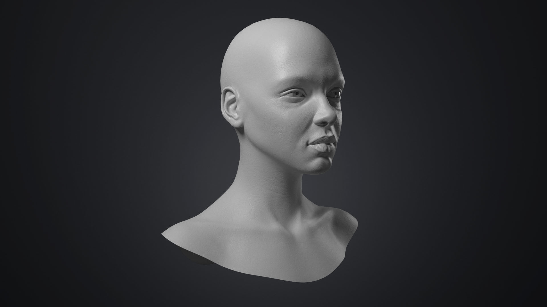 Female Head With Detailed Skin Texture Low-poly 3D model_3